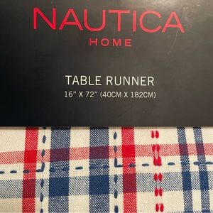 🆕 Nautica Home red, white and blue plaid table runner.  16” x 72”